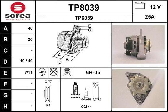 SNRA TP8039 - Alternator autospares.lv