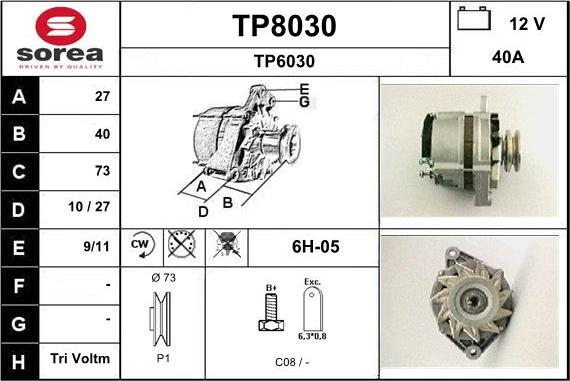 SNRA TP8030 - Alternator autospares.lv