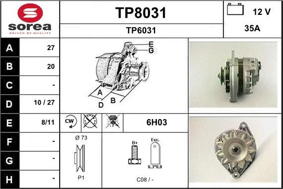 SNRA TP8031 - Alternator autospares.lv