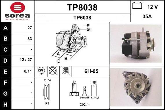 SNRA TP8038 - Alternator autospares.lv