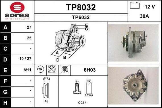 SNRA TP8032 - Alternator autospares.lv