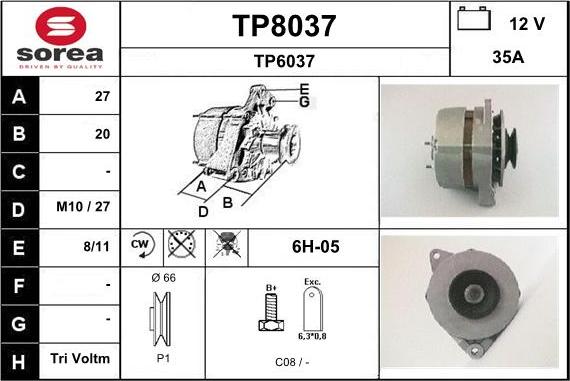 SNRA TP8037 - Alternator autospares.lv