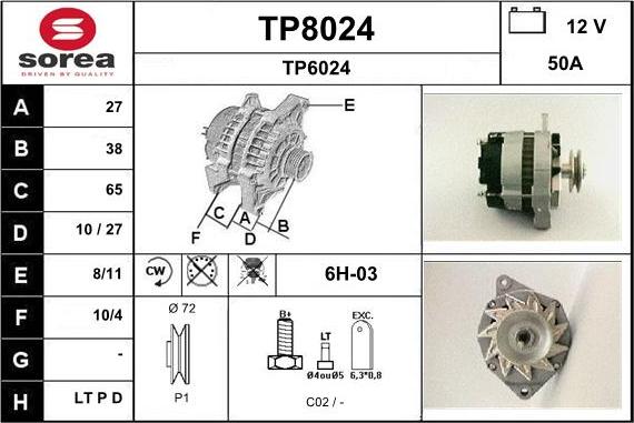 SNRA TP8024 - Alternator autospares.lv