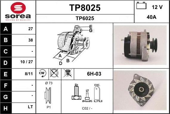 SNRA TP8025 - Alternator autospares.lv