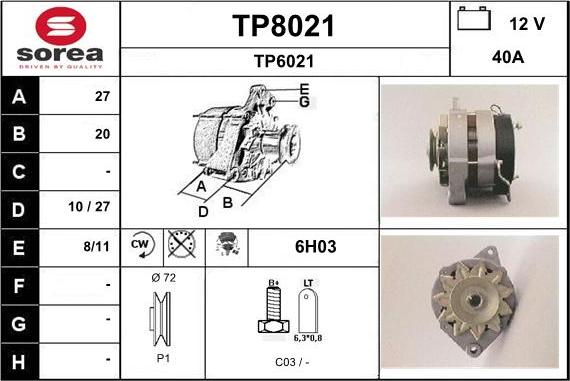 SNRA TP8021 - Alternator autospares.lv