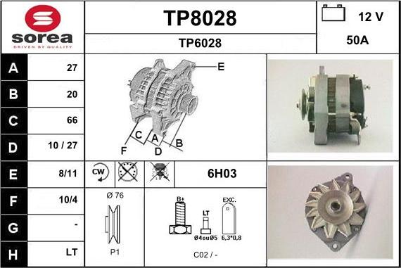 SNRA TP8028 - Alternator autospares.lv