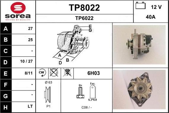 SNRA TP8022 - Alternator autospares.lv