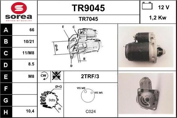 SNRA TR9045 - Starter autospares.lv