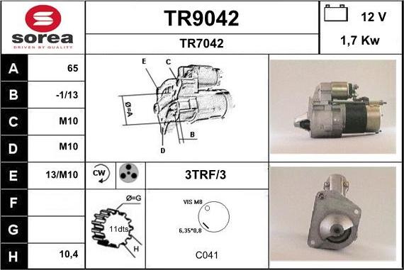 SNRA TR9042 - Starter autospares.lv