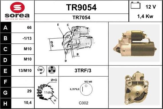 SNRA TR9054 - Starter autospares.lv