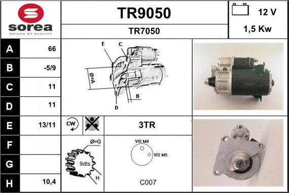 SNRA TR9050 - Starter autospares.lv