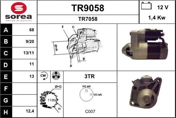 SNRA TR9058 - Starter autospares.lv