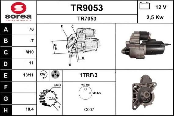 SNRA TR9053 - Starter autospares.lv