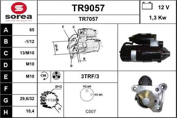 SNRA TR9057 - Starter autospares.lv