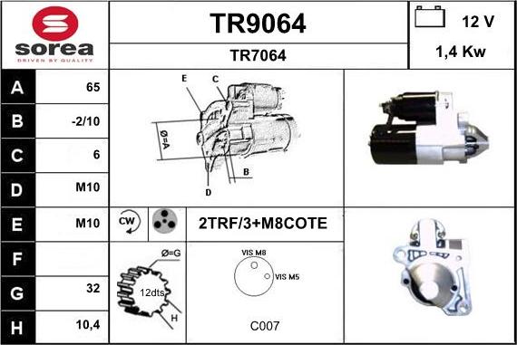 SNRA TR9064 - Starter autospares.lv