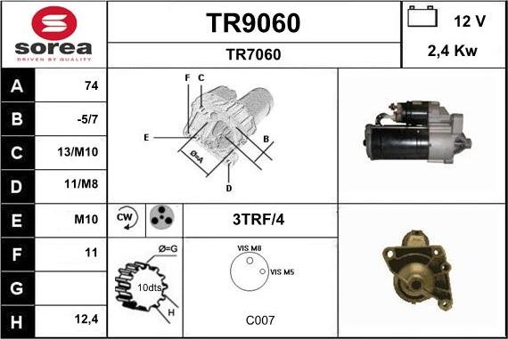 SNRA TR9060 - Starter autospares.lv