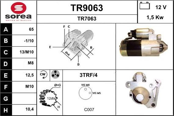 SNRA TR9063 - Starter autospares.lv