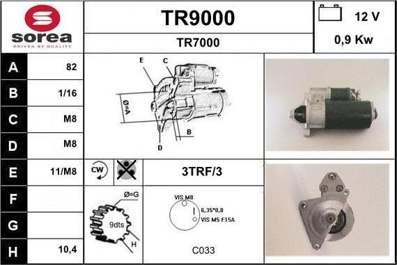 SNRA TR9000 - Starter autospares.lv