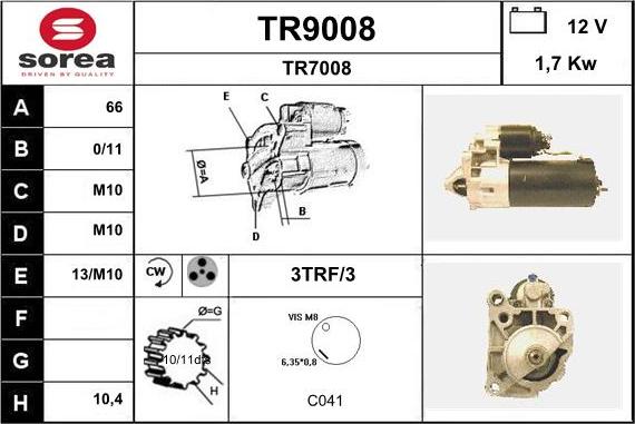 SNRA TR9008 - Starter autospares.lv