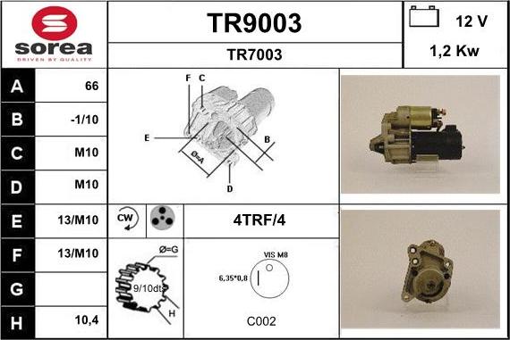 SNRA TR9003 - Starter autospares.lv