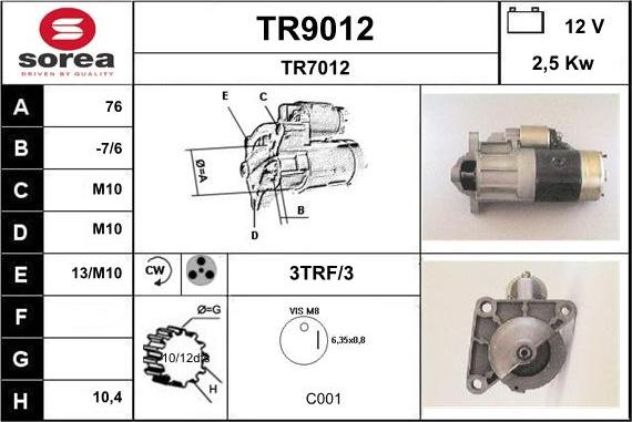 SNRA TR9012 - Starter autospares.lv