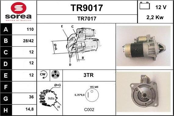 SNRA TR9017 - Starter autospares.lv