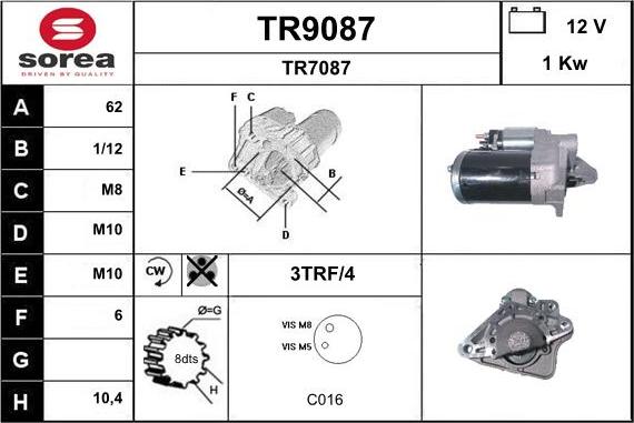 SNRA TR9087 - Starter autospares.lv