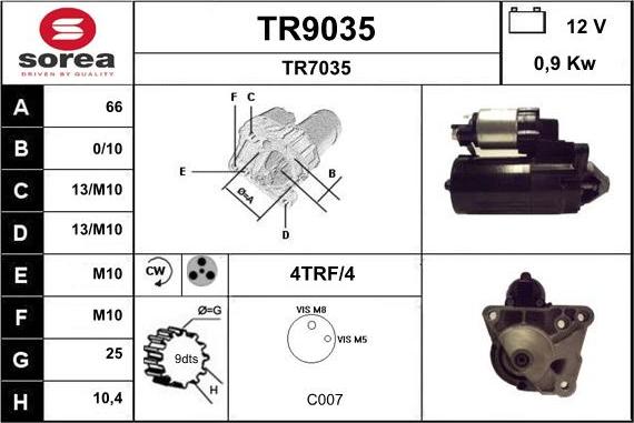 SNRA TR9035 - Starter autospares.lv