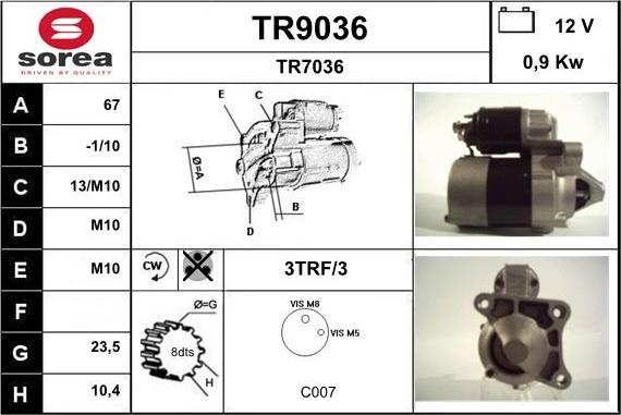 SNRA TR9036 - Starter autospares.lv