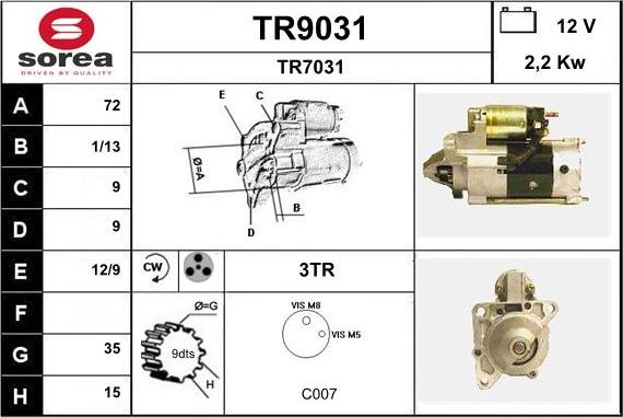 SNRA TR9031 - Starter autospares.lv