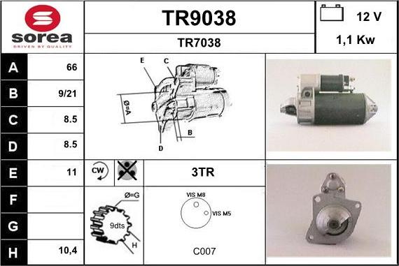 SNRA TR9038 - Starter autospares.lv