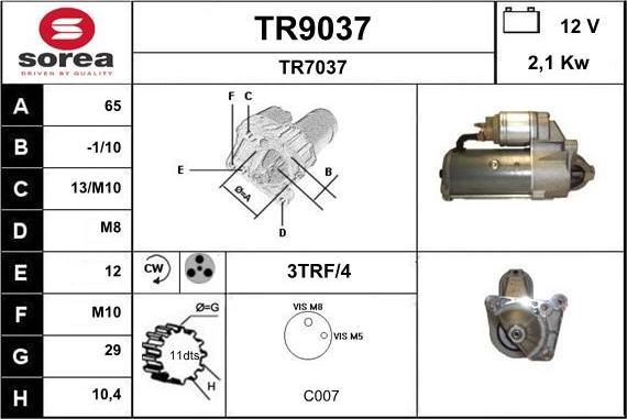 SNRA TR9037 - Starter autospares.lv