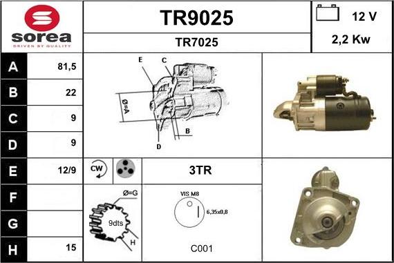SNRA TR9025 - Starter autospares.lv