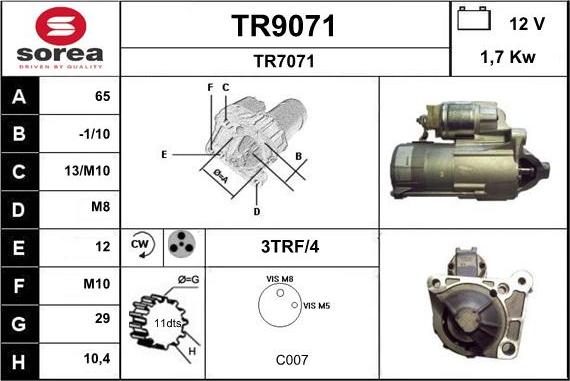SNRA TR9071 - Starter autospares.lv