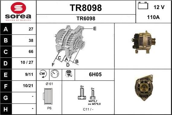 SNRA TR8098 - Alternator autospares.lv