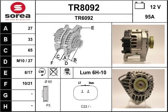 SNRA TR8092 - Alternator autospares.lv