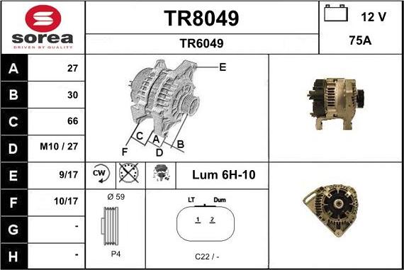 SNRA TR8049 - Alternator autospares.lv