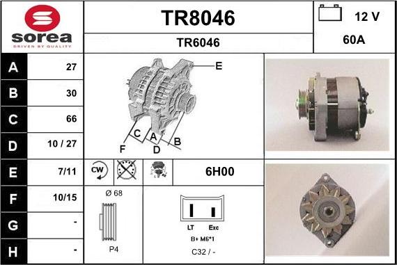 SNRA TR8046 - Alternator autospares.lv