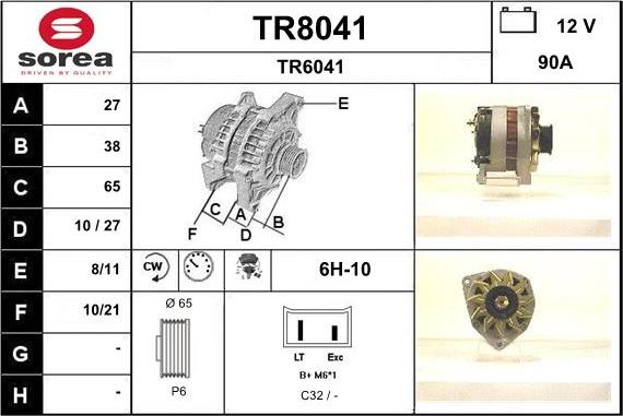 SNRA TR8041 - Alternator autospares.lv