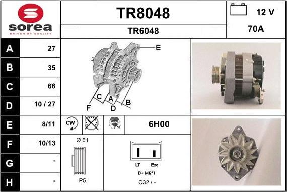 SNRA TR8048 - Alternator autospares.lv