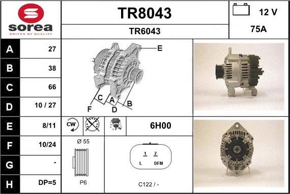 SNRA TR8043 - Alternator autospares.lv