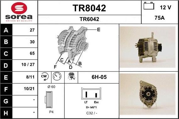 SNRA TR8042 - Alternator autospares.lv