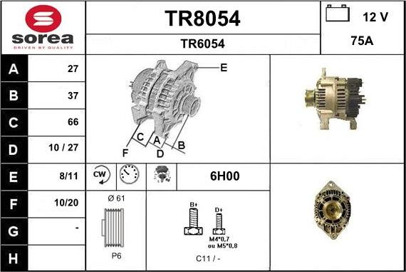 SNRA TR8054 - Alternator autospares.lv