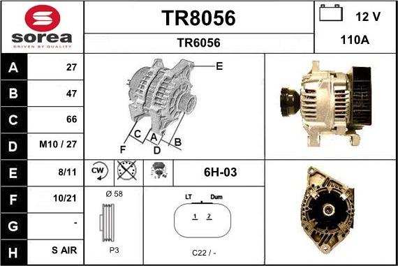 SNRA TR8056 - Alternator autospares.lv