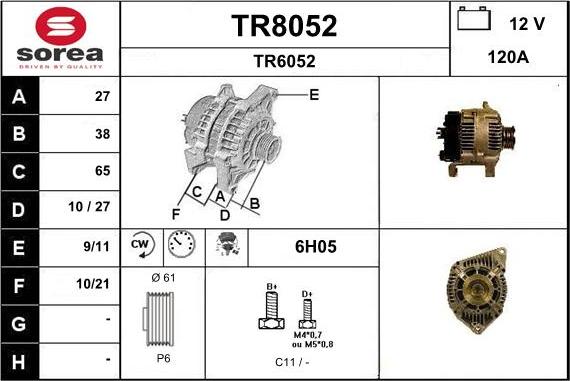 SNRA TR8052 - Alternator autospares.lv