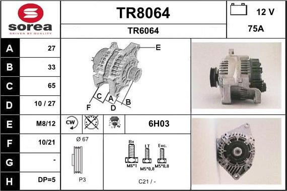 SNRA TR8064 - Alternator autospares.lv