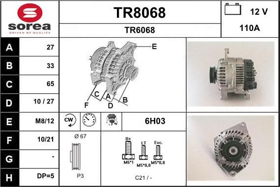 SNRA TR8068 - Alternator autospares.lv