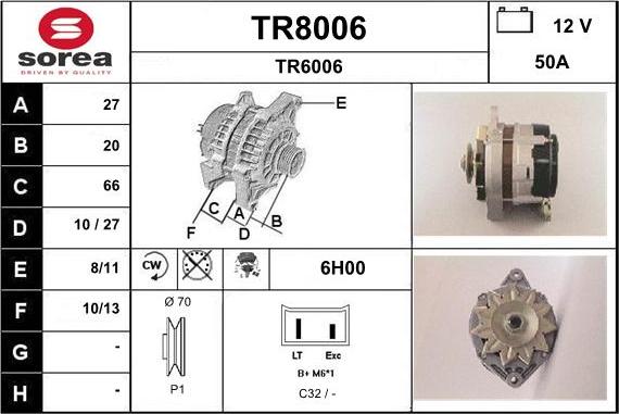SNRA TR8006 - Alternator autospares.lv