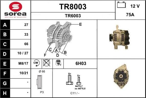 SNRA TR8003 - Alternator autospares.lv