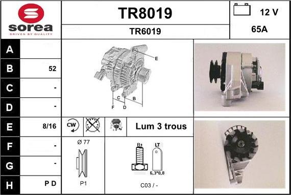SNRA TR8019 - Alternator autospares.lv